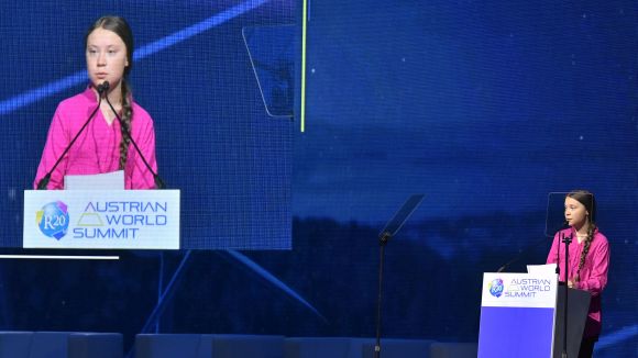 Greta Thunberg sv�d k�rnyezetv�d� aktivista besz�det mond az R20 kl�mav�delmi cs�cstal�lkoz�n B�csben 2019. m�jus 28-�n. MTI/Szigetv�ry Zsolt