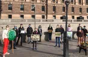 Maszkban sztr�jkoltak ism�t Thunberg�k a sv�d parlament el�tt